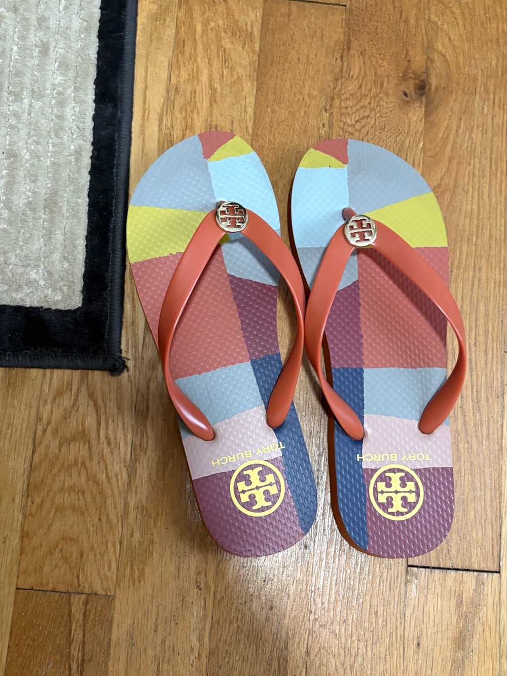 Tory Burch Multicolor Orange Geometric Flip Flops